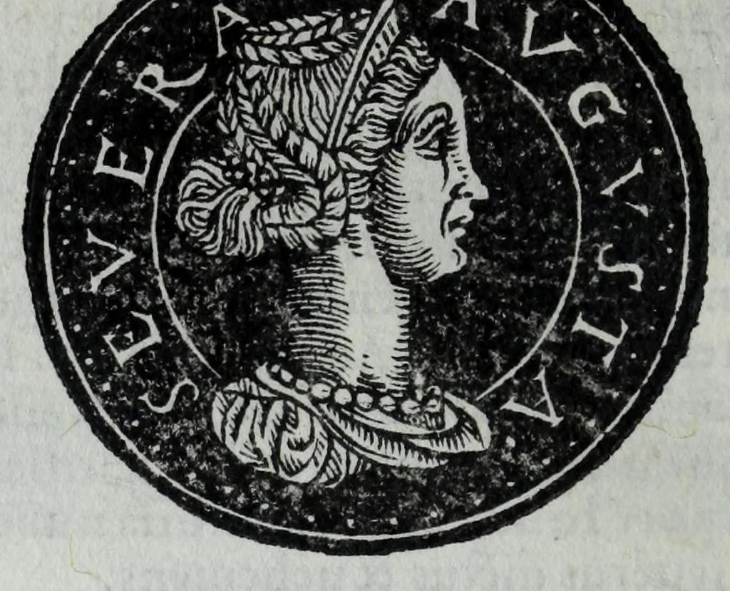 An illustration from Epitome thesavri antiqvitatvm, hoc est, Impp. Rom. orientalivm et occidentalivm iconum : ex antiquis numismatibus quam fidelissime deliniatarum, ex Musaeo Iacobi de Strada mantuani antiquarij, 1557, leaf 272