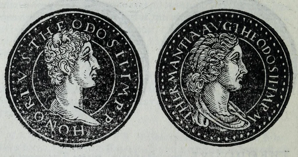 An illustration from Epitome thesavri antiqvitatvm, hoc est, Impp. Rom. orientalivm et occidentalivm iconum : ex antiquis numismatibus quam fidelissime deliniatarum, ex Musaeo Iacobi de Strada mantuani antiquarij, 1557, leaf 276