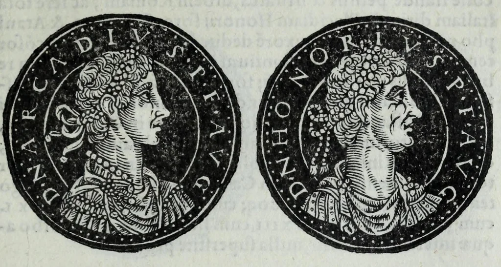 An illustration from Epitome thesavri antiqvitatvm, hoc est, Impp. Rom. orientalivm et occidentalivm iconum : ex antiquis numismatibus quam fidelissime deliniatarum, ex Musaeo Iacobi de Strada mantuani antiquarij, 1557, leaf 279