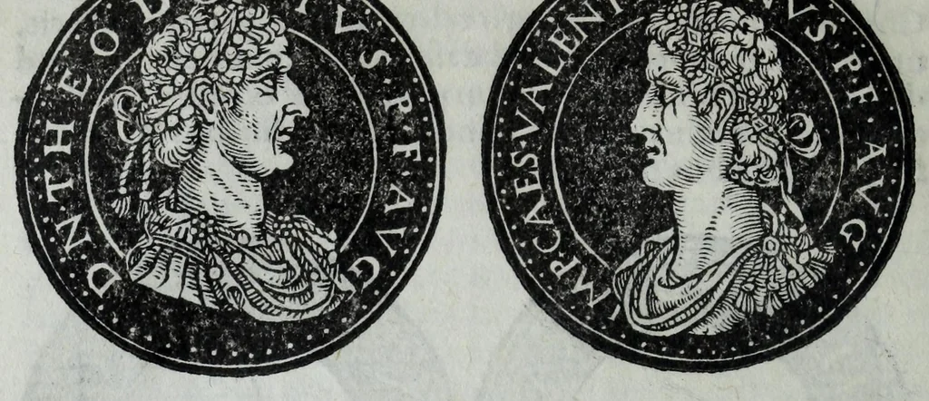 An illustration from Epitome thesavri antiqvitatvm, hoc est, Impp. Rom. orientalivm et occidentalivm iconum : ex antiquis numismatibus quam fidelissime deliniatarum, ex Musaeo Iacobi de Strada mantuani antiquarij, 1557, leaf 282