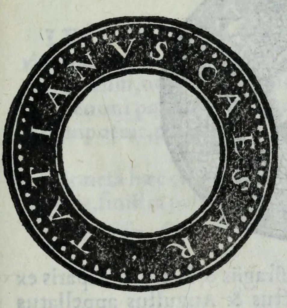 An illustration from Epitome thesavri antiqvitatvm, hoc est, Impp. Rom. orientalivm et occidentalivm iconum : ex antiquis numismatibus quam fidelissime deliniatarum, ex Musaeo Iacobi de Strada mantuani antiquarij, 1557, leaf 287