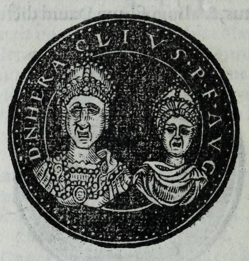 An illustration from Epitome thesavri antiqvitatvm, hoc est, Impp. Rom. orientalivm et occidentalivm iconum : ex antiquis numismatibus quam fidelissime deliniatarum, ex Musaeo Iacobi de Strada mantuani antiquarij, 1557, leaf 308