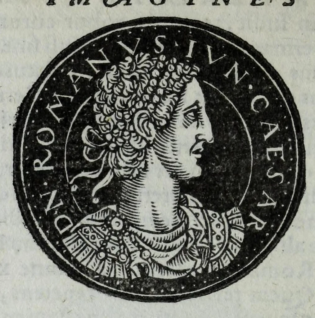 An illustration from Epitome thesavri antiqvitatvm, hoc est, Impp. Rom. orientalivm et occidentalivm iconum : ex antiquis numismatibus quam fidelissime deliniatarum, ex Musaeo Iacobi de Strada mantuani antiquarij, 1557, leaf 346