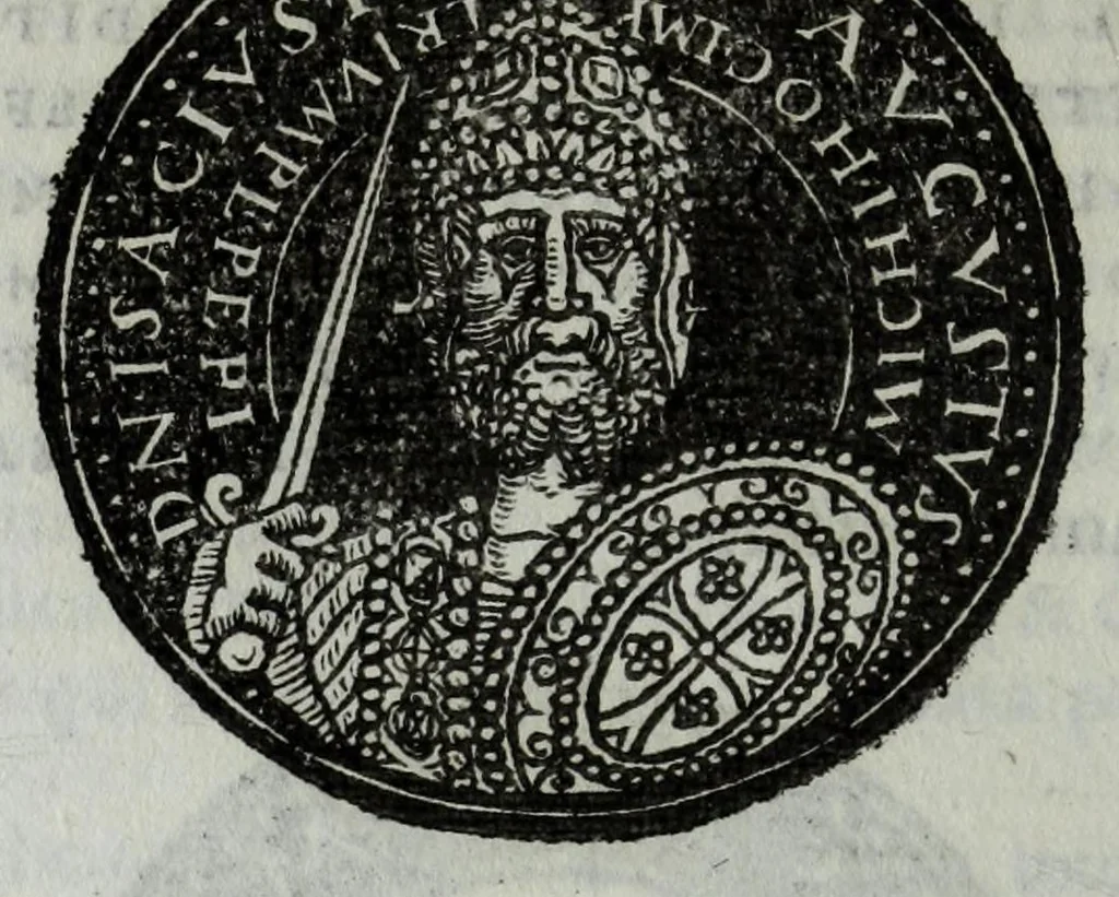 An illustration from Epitome thesavri antiqvitatvm, hoc est, Impp. Rom. orientalivm et occidentalivm iconum : ex antiquis numismatibus quam fidelissime deliniatarum, ex Musaeo Iacobi de Strada mantuani antiquarij, 1557, leaf 364