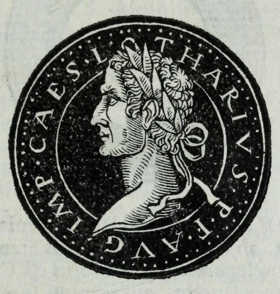 An illustration from Epitome thesavri antiqvitatvm, hoc est, Impp. Rom. orientalivm et occidentalivm iconum : ex antiquis numismatibus quam fidelissime deliniatarum, ex Musaeo Iacobi de Strada mantuani antiquarij, 1557, leaf 371