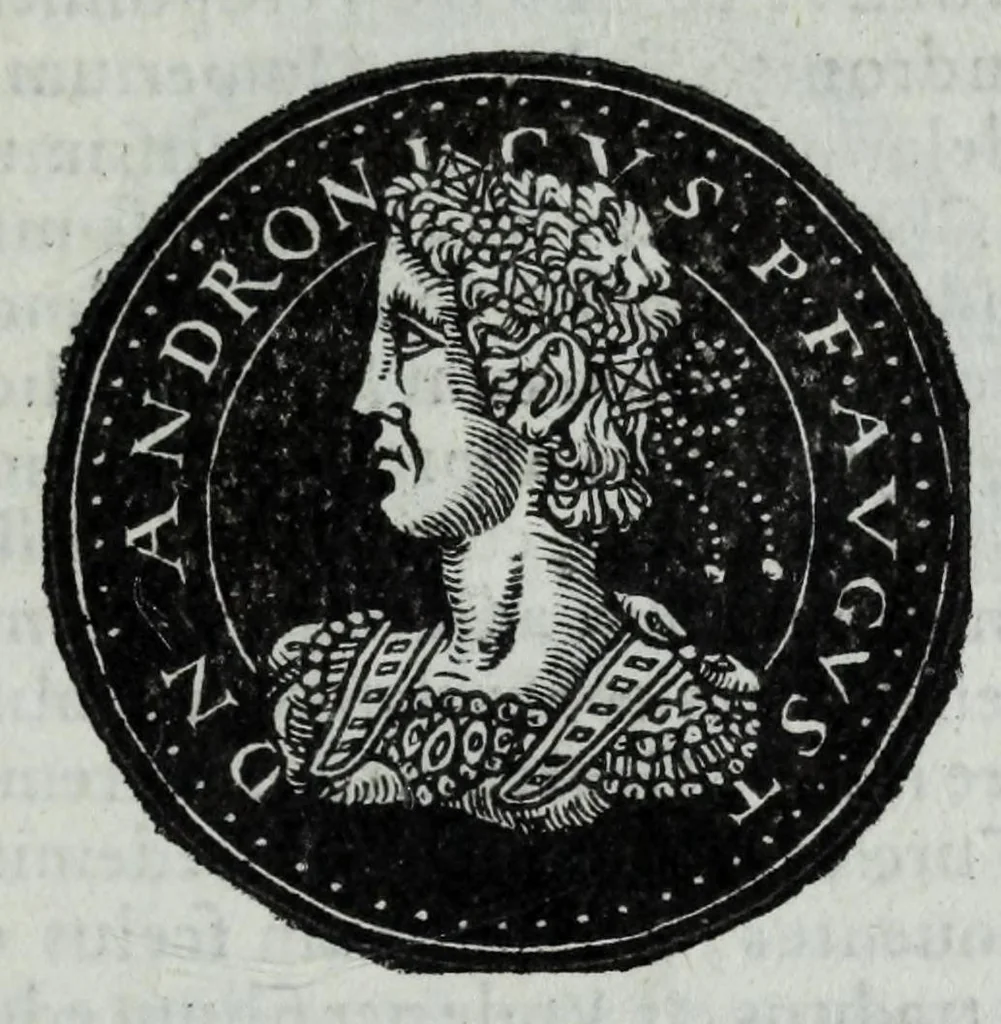 An illustration from Epitome thesavri antiqvitatvm, hoc est, Impp. Rom. orientalivm et occidentalivm iconum : ex antiquis numismatibus quam fidelissime deliniatarum, ex Musaeo Iacobi de Strada mantuani antiquarij, 1557, leaf 375