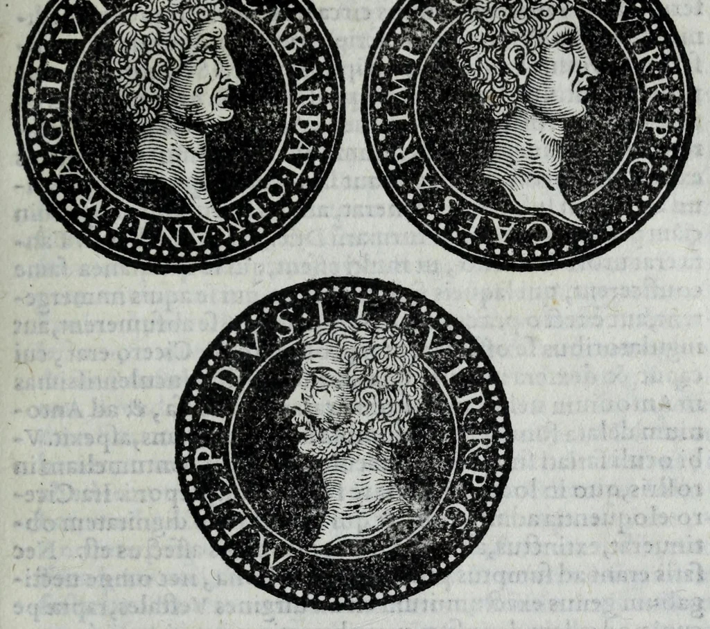 An illustration from Epitome thesavri antiqvitatvm, hoc est, Impp. Rom. orientalivm et occidentalivm iconum : ex antiquis numismatibus quam fidelissime deliniatarum, ex Musaeo Iacobi de Strada mantuani antiquarij, 1557, leaf 85