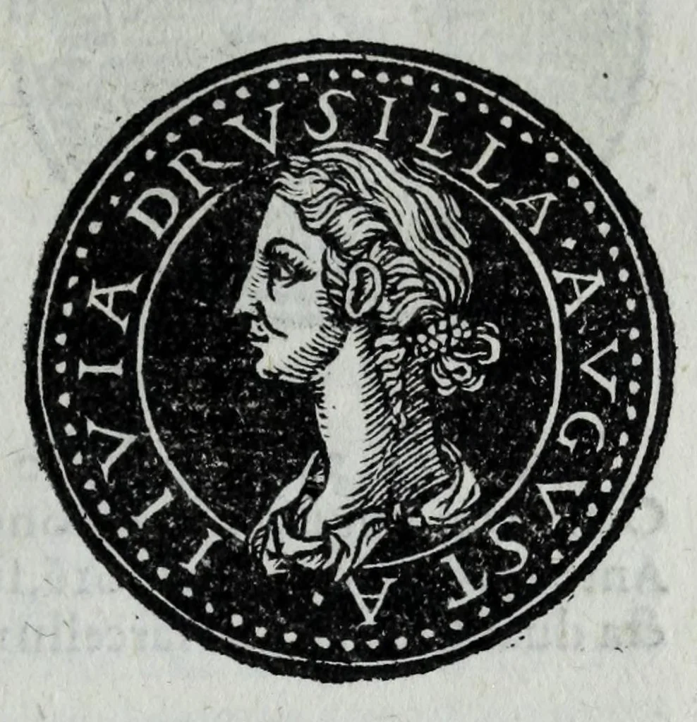 An illustration from Epitome thesavri antiqvitatvm, hoc est, Impp. Rom. orientalivm et occidentalivm iconum : ex antiquis numismatibus quam fidelissime deliniatarum, ex Musaeo Iacobi de Strada mantuani antiquarij, 1557, leaf 93