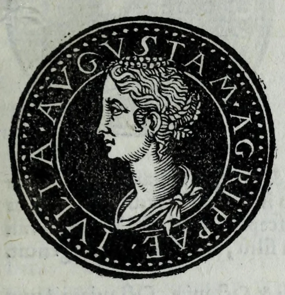An illustration from Epitome thesavri antiqvitatvm, hoc est, Impp. Rom. orientalivm et occidentalivm iconum : ex antiquis numismatibus quam fidelissime deliniatarum, ex Musaeo Iacobi de Strada mantuani antiquarij, 1557, leaf 93