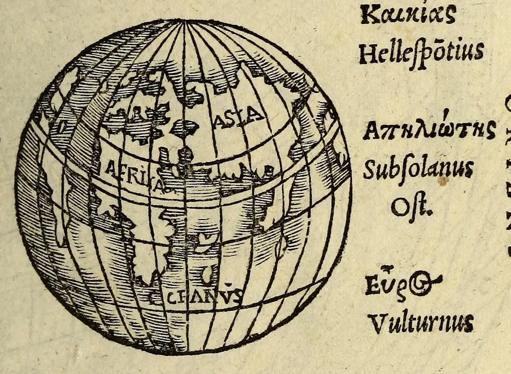 An illustration from Epitome trium terrae partium, Asiae, Africae et Europæ : compendiariam locorum descriptionem continens, præcipue autem quorum in Actis Lucas, passim autem euangelistæ & apostoli meminere. : Ab ipso authore dilige[n]ter recognita, & multis in locis aucta. : Cum addito in fronte libri elencho regionum, urbium, amnium, insularum, quoru[m] Nouo Testamento fit mentio, quo expeditius pius lector quæ uelit, inuenire queat., 1548, leaf 23