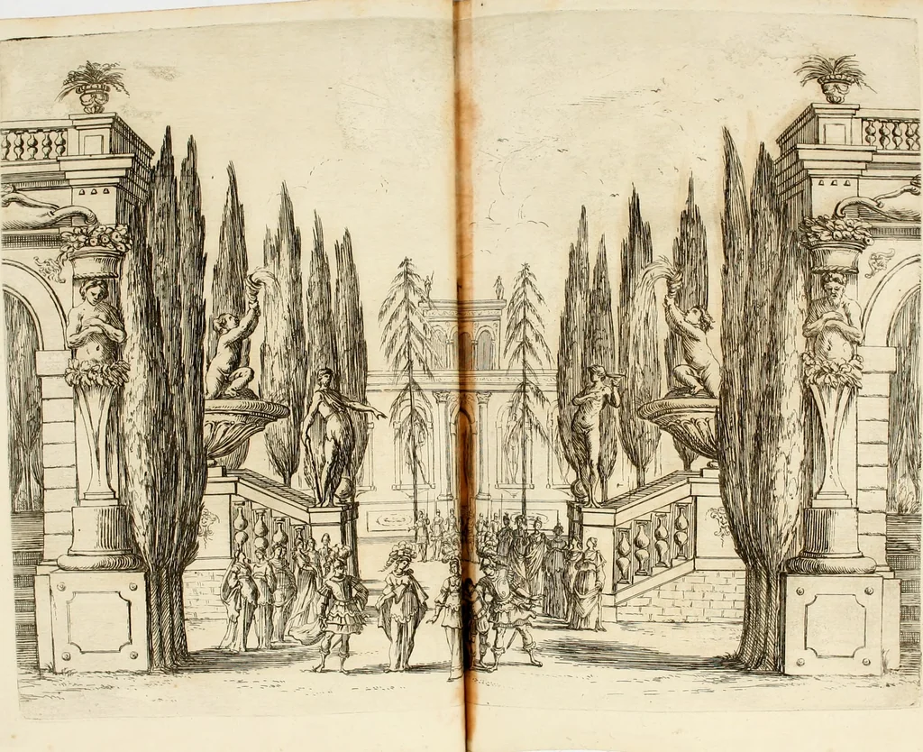 An illustration from Ercole in Tebe; festa teatrale rappresentata in Firenze per le reali nozze de' serenissimi sposi Cosimo terzo, principe di Toscana, e Margherita Lvisa, principessa d'Orleans, 1661, leaf 101