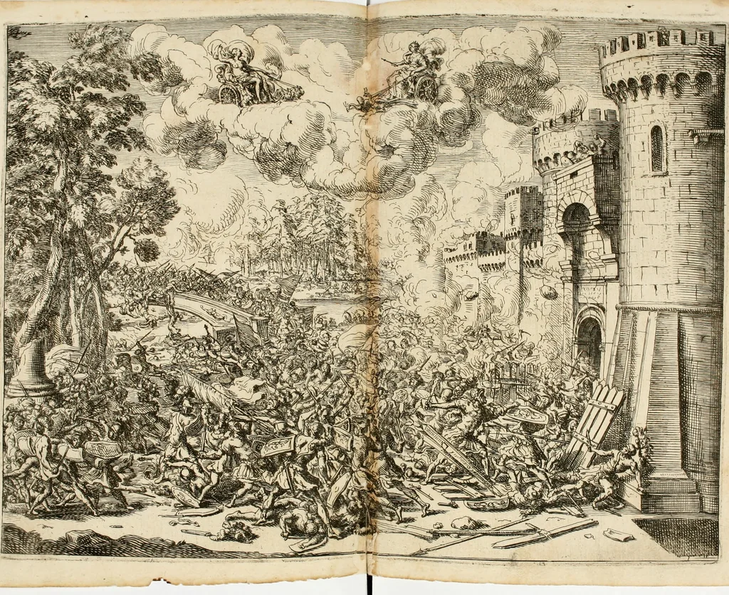An illustration from Ercole in Tebe; festa teatrale rappresentata in Firenze per le reali nozze de' serenissimi sposi Cosimo terzo, principe di Toscana, e Margherita Lvisa, principessa d'Orleans, 1661, leaf 123