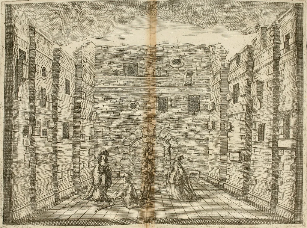 An illustration from Ercole in Tebe; festa teatrale rappresentata in Firenze per le reali nozze de' serenissimi sposi Cosimo terzo, principe di Toscana, e Margherita Lvisa, principessa d'Orleans, 1661, leaf 129