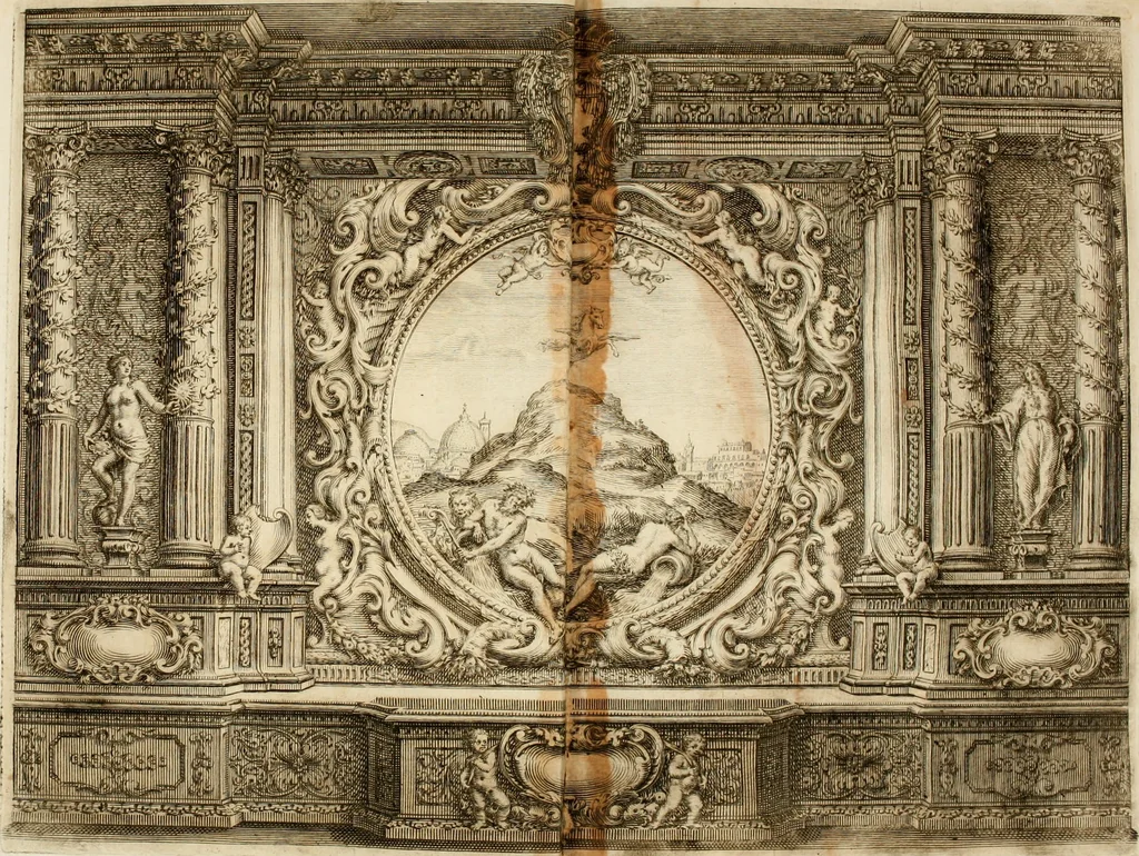 An illustration from Ercole in Tebe; festa teatrale rappresentata in Firenze per le reali nozze de' serenissimi sposi Cosimo terzo, principe di Toscana, e Margherita Lvisa, principessa d'Orleans, 1661, leaf 15