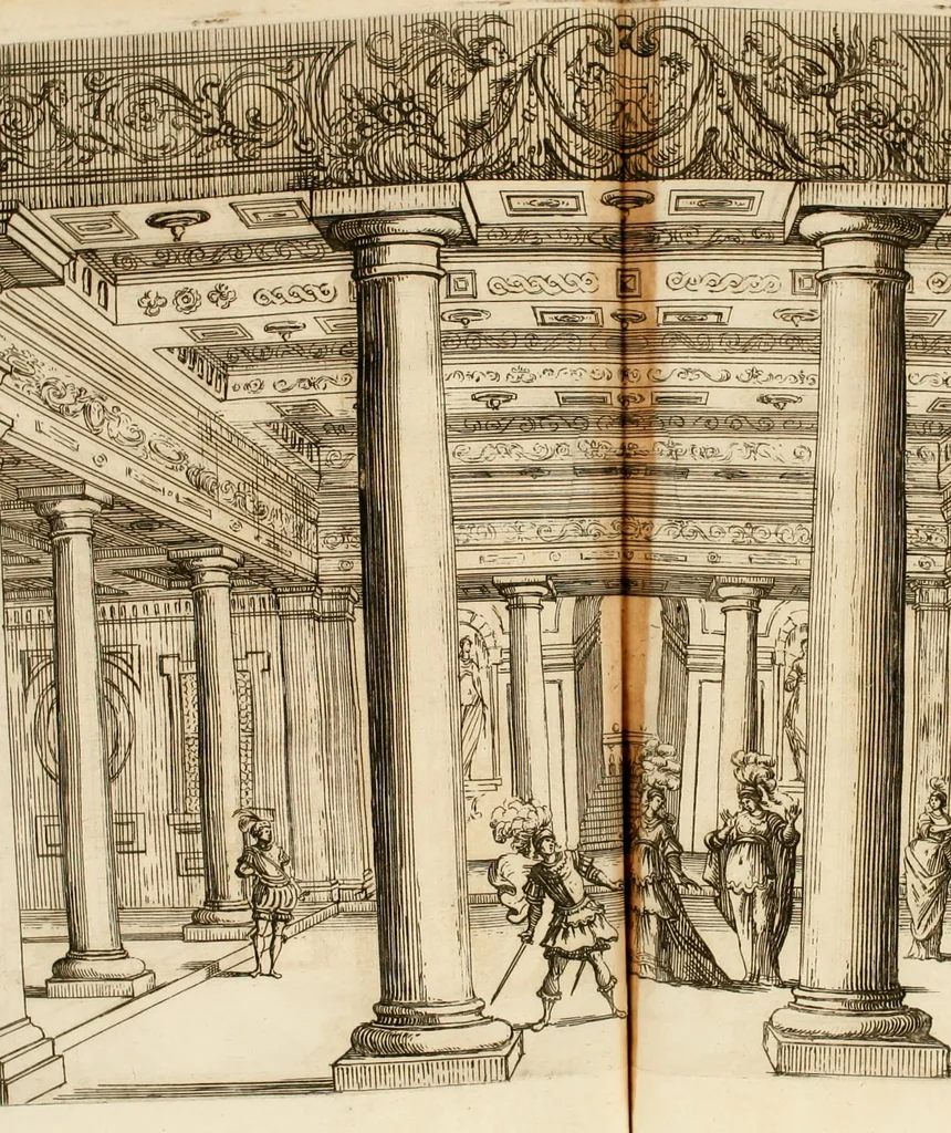 An illustration from Ercole in Tebe; festa teatrale rappresentata in Firenze per le reali nozze de' serenissimi sposi Cosimo terzo, principe di Toscana, e Margherita Lvisa, principessa d'Orleans, 1661, leaf 51