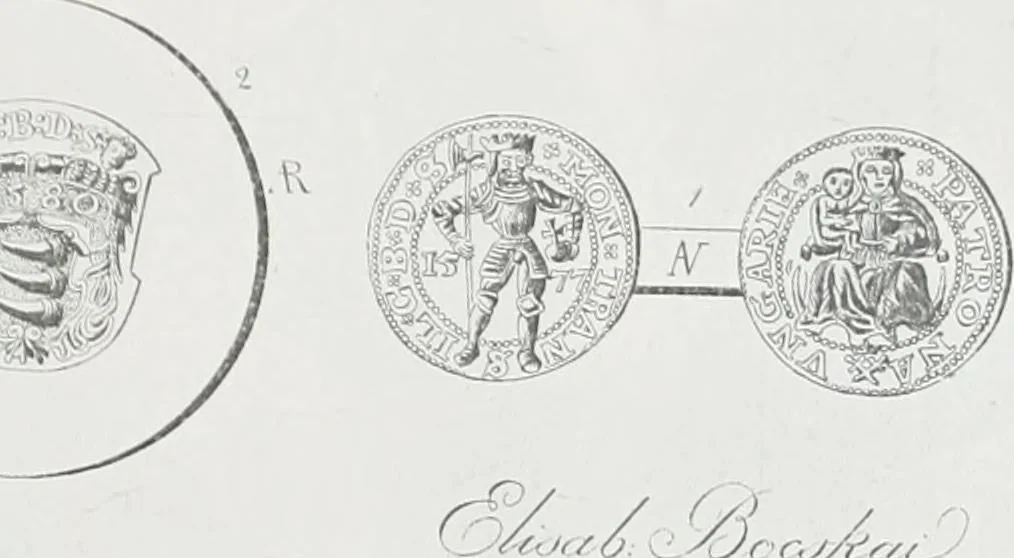 An illustration from Erdély érmei, képatlasszal. A.M. Tudom. Akadémia kiad, 1862, leaf 216