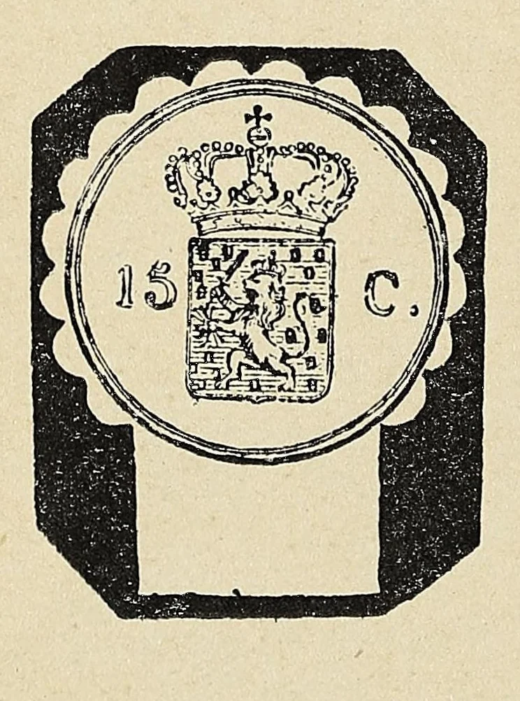 An illustration from Errata en aanvullingen op het handboek over alle postzegels van Nederland en koloniën : waarin tevens is opgenomen een beschrijving der telegraafzegels, alsmede een behandeling der fiskale zegels, 1912, leaf 28