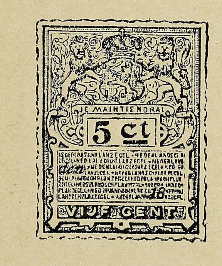 An illustration from Errata en aanvullingen op het handboek over alle postzegels van Nederland en koloniën : waarin tevens is opgenomen een beschrijving der telegraafzegels, alsmede een behandeling der fiskale zegels, 1912, leaf 31