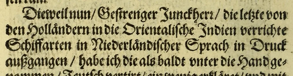 An illustration from Erste Schiffahrt[.] In die Orientalische Indien, so die hollandischen Schiff, : im Martio 1595. aussgefahren, vnd im Augusto 1597. wider kommen verricht. Darinn kürtzlich, doch warhafftiglich der gantze Succes der Reyse, erzehlet wird. Mit etlichen nöthigen Erklärung, Carten und Figuren gezieret., 1606, leaf 12