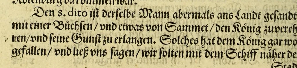 An illustration from Erste Schiffahrt[.] In die Orientalische Indien, so die hollandischen Schiff, : im Martio 1595. aussgefahren, vnd im Augusto 1597. wider kommen verricht. Darinn kürtzlich, doch warhafftiglich der gantze Succes der Reyse, erzehlet wird. Mit etlichen nöthigen Erklärung, Carten und Figuren gezieret., 1606, leaf 76