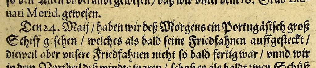 An illustration from Erste Schiffart[.] In die Orientalische Indien, so die holländische Schiff, im Martio 1595. aussgefahren, vnd im Augusto 1597. wiederkommen, verricht. : Darinn kürtzlich, doch wahrhafftiglich der gantze Success der Reyse erzehlet wird. Mit etlichen nöthigen Erklärung, Carten vnd Figuren gezieret, 1625, leaf 93