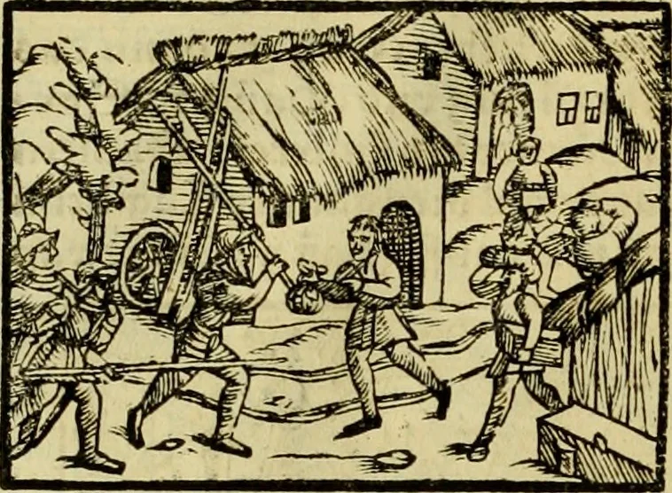 An illustration from Erste Theil der Hoffhaltung des Türckhischen Keysers vnd Othomañischen Reichs Beschreibung : darinn nicht allein der Türcken Empter ... sonder auch aller Türckischen Keysern Namen, Thaten, Krieg vnd Handel, so sie wider die Christen vnd Heyden haben verbracht, biss auff diss M.D.LXXVIII. Jar erstreckt vnd aussgeführet, auff das fleissigst verzeichnet vnd beschrieben : dessgleichen von der Türcken Aberglauben, Religion, Gottesdienst vnd Ceremonien ... : der ander Theil, wahrhaffte Beschreibung aller namhafften Geschichten, Thaten, Handlungen, Krieg ... so sich zwischen den Turcken vnd Christen vom Jar M.D.XX. biss auff das M.D.LXXVIII. Jar ... haben verloffen vnd zugetragen, 1578, leaf 105
