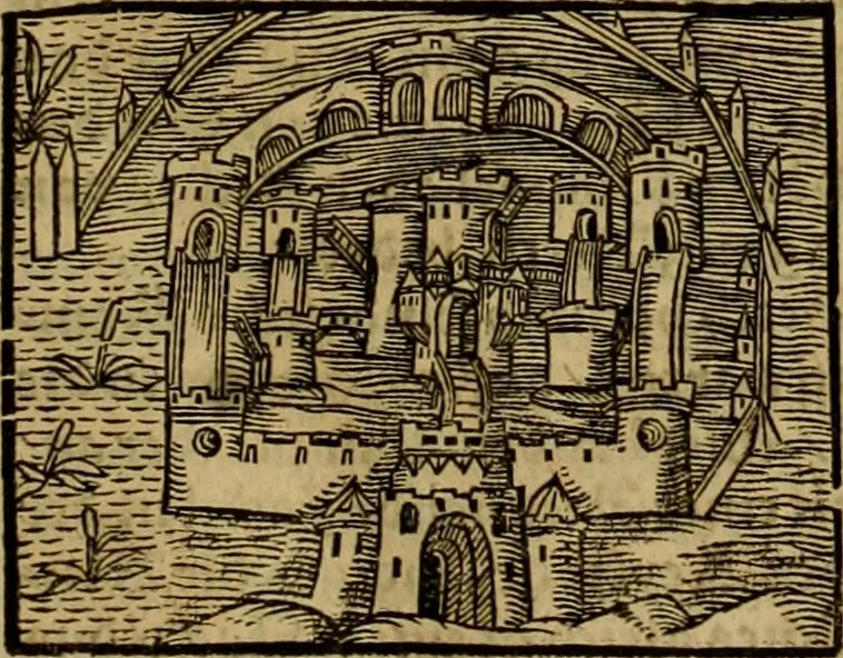 An illustration from Erste Theil der Hoffhaltung des Türckhischen Keysers vnd Othomañischen Reichs Beschreibung : darinn nicht allein der Türcken Empter ... sonder auch aller Türckischen Keysern Namen, Thaten, Krieg vnd Handel, so sie wider die Christen vnd Heyden haben verbracht, biss auff diss M.D.LXXVIII. Jar erstreckt vnd aussgeführet, auff das fleissigst verzeichnet vnd beschrieben : dessgleichen von der Türcken Aberglauben, Religion, Gottesdienst vnd Ceremonien ... : der ander Theil, wahrhaffte Beschreibung aller namhafften Geschichten, Thaten, Handlungen, Krieg ... so sich zwischen den Turcken vnd Christen vom Jar M.D.XX. biss auff das M.D.LXXVIII. Jar ... haben verloffen vnd zugetragen, 1578, leaf 12