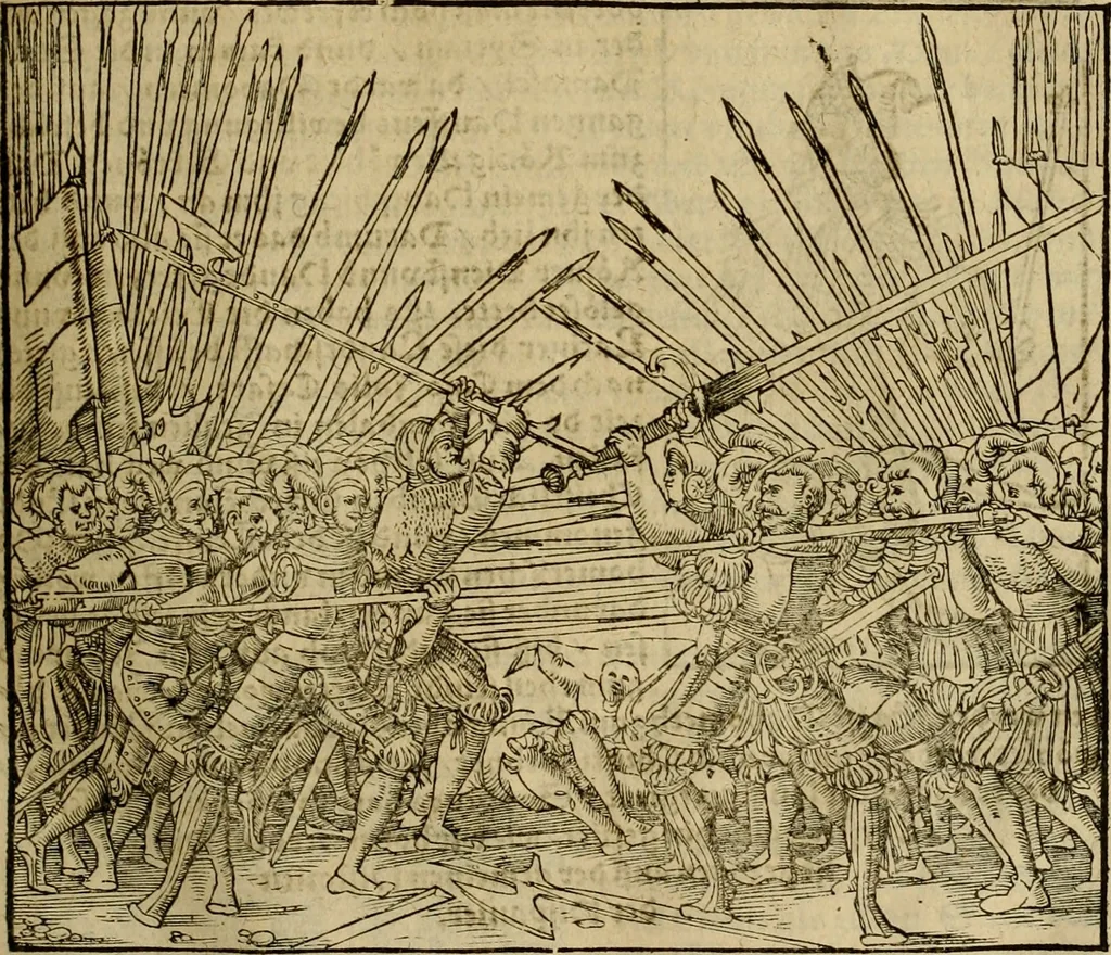 An illustration from Erste Theil der Hoffhaltung des Türckhischen Keysers vnd Othomañischen Reichs Beschreibung : darinn nicht allein der Türcken Empter ... sonder auch aller Türckischen Keysern Namen, Thaten, Krieg vnd Handel, so sie wider die Christen vnd Heyden haben verbracht, biss auff diss M.D.LXXVIII. Jar erstreckt vnd aussgeführet, auff das fleissigst verzeichnet vnd beschrieben : dessgleichen von der Türcken Aberglauben, Religion, Gottesdienst vnd Ceremonien ... : der ander Theil, wahrhaffte Beschreibung aller namhafften Geschichten, Thaten, Handlungen, Krieg ... so sich zwischen den Turcken vnd Christen vom Jar M.D.XX. biss auff das M.D.LXXVIII. Jar ... haben verloffen vnd zugetragen, 1578, leaf 174