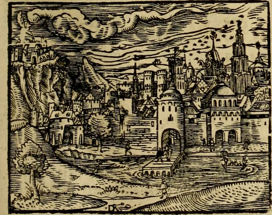 An illustration from Erste Theil der Hoffhaltung des Türckhischen Keysers vnd Othomañischen Reichs Beschreibung : darinn nicht allein der Türcken Empter ... sonder auch aller Türckischen Keysern Namen, Thaten, Krieg vnd Handel, so sie wider die Christen vnd Heyden haben verbracht, biss auff diss M.D.LXXVIII. Jar erstreckt vnd aussgeführet, auff das fleissigst verzeichnet vnd beschrieben : dessgleichen von der Türcken Aberglauben, Religion, Gottesdienst vnd Ceremonien ... : der ander Theil, wahrhaffte Beschreibung aller namhafften Geschichten, Thaten, Handlungen, Krieg ... so sich zwischen den Turcken vnd Christen vom Jar M.D.XX. biss auff das M.D.LXXVIII. Jar ... haben verloffen vnd zugetragen, 1578, leaf 176
