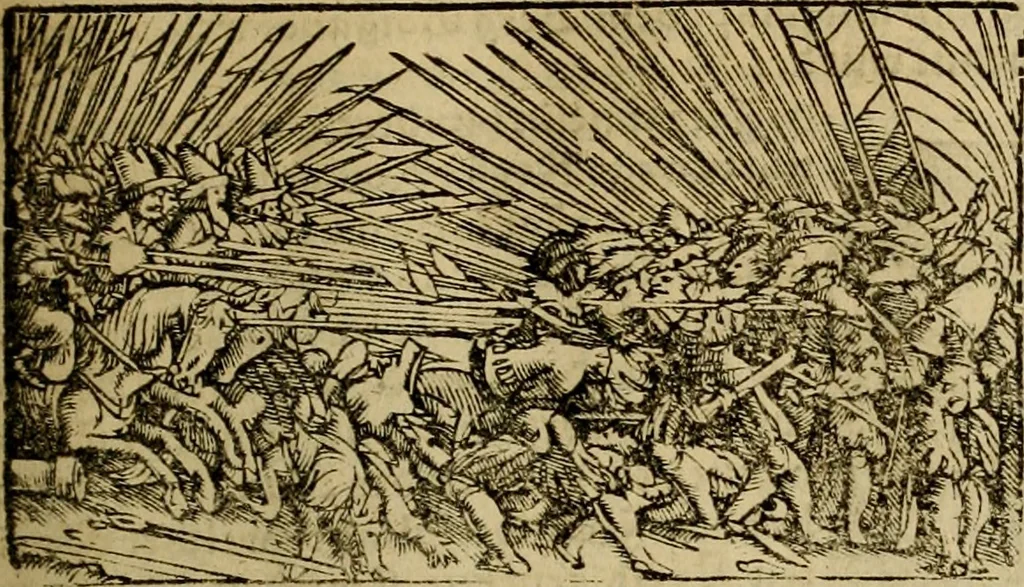 An illustration from Erste Theil der Hoffhaltung des Türckhischen Keysers vnd Othomañischen Reichs Beschreibung : darinn nicht allein der Türcken Empter ... sonder auch aller Türckischen Keysern Namen, Thaten, Krieg vnd Handel, so sie wider die Christen vnd Heyden haben verbracht, biss auff diss M.D.LXXVIII. Jar erstreckt vnd aussgeführet, auff das fleissigst verzeichnet vnd beschrieben : dessgleichen von der Türcken Aberglauben, Religion, Gottesdienst vnd Ceremonien ... : der ander Theil, wahrhaffte Beschreibung aller namhafften Geschichten, Thaten, Handlungen, Krieg ... so sich zwischen den Turcken vnd Christen vom Jar M.D.XX. biss auff das M.D.LXXVIII. Jar ... haben verloffen vnd zugetragen, 1578, leaf 186
