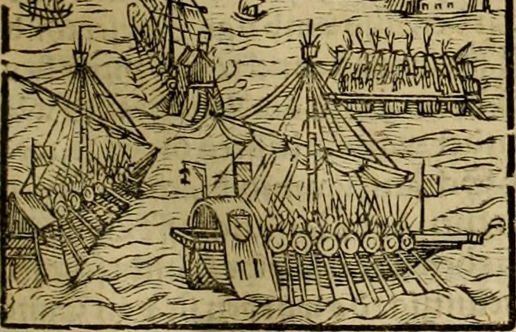 An illustration from Erste Theil der Hoffhaltung des Türckhischen Keysers vnd Othomañischen Reichs Beschreibung : darinn nicht allein der Türcken Empter ... sonder auch aller Türckischen Keysern Namen, Thaten, Krieg vnd Handel, so sie wider die Christen vnd Heyden haben verbracht, biss auff diss M.D.LXXVIII. Jar erstreckt vnd aussgeführet, auff das fleissigst verzeichnet vnd beschrieben : dessgleichen von der Türcken Aberglauben, Religion, Gottesdienst vnd Ceremonien ... : der ander Theil, wahrhaffte Beschreibung aller namhafften Geschichten, Thaten, Handlungen, Krieg ... so sich zwischen den Turcken vnd Christen vom Jar M.D.XX. biss auff das M.D.LXXVIII. Jar ... haben verloffen vnd zugetragen, 1578, leaf 186
