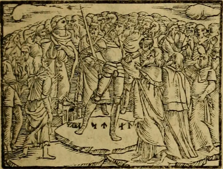An illustration from Erste Theil der Hoffhaltung des Türckhischen Keysers vnd Othomañischen Reichs Beschreibung : darinn nicht allein der Türcken Empter ... sonder auch aller Türckischen Keysern Namen, Thaten, Krieg vnd Handel, so sie wider die Christen vnd Heyden haben verbracht, biss auff diss M.D.LXXVIII. Jar erstreckt vnd aussgeführet, auff das fleissigst verzeichnet vnd beschrieben : dessgleichen von der Türcken Aberglauben, Religion, Gottesdienst vnd Ceremonien ... : der ander Theil, wahrhaffte Beschreibung aller namhafften Geschichten, Thaten, Handlungen, Krieg ... so sich zwischen den Turcken vnd Christen vom Jar M.D.XX. biss auff das M.D.LXXVIII. Jar ... haben verloffen vnd zugetragen, 1578, leaf 188