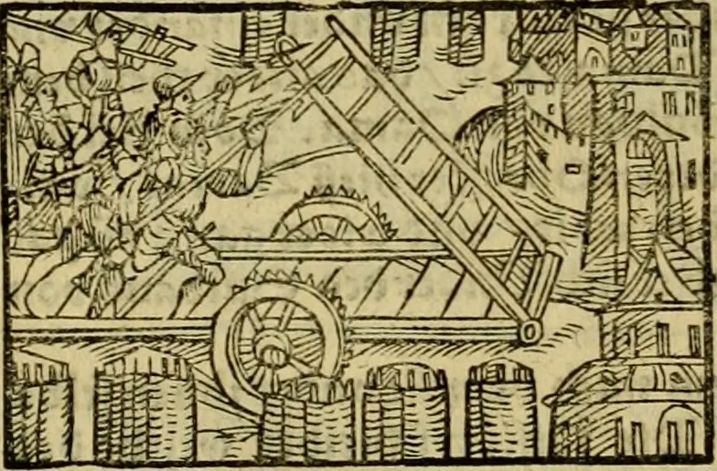 An illustration from Erste Theil der Hoffhaltung des Türckhischen Keysers vnd Othomañischen Reichs Beschreibung : darinn nicht allein der Türcken Empter ... sonder auch aller Türckischen Keysern Namen, Thaten, Krieg vnd Handel, so sie wider die Christen vnd Heyden haben verbracht, biss auff diss M.D.LXXVIII. Jar erstreckt vnd aussgeführet, auff das fleissigst verzeichnet vnd beschrieben : dessgleichen von der Türcken Aberglauben, Religion, Gottesdienst vnd Ceremonien ... : der ander Theil, wahrhaffte Beschreibung aller namhafften Geschichten, Thaten, Handlungen, Krieg ... so sich zwischen den Turcken vnd Christen vom Jar M.D.XX. biss auff das M.D.LXXVIII. Jar ... haben verloffen vnd zugetragen, 1578, leaf 193