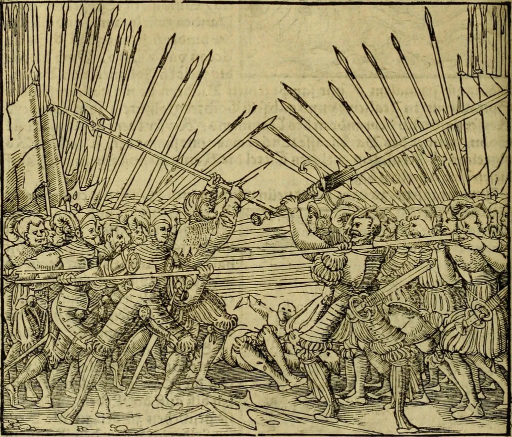An illustration from Erste Theil der Hoffhaltung des Türckhischen Keysers vnd Othomañischen Reichs Beschreibung : darinn nicht allein der Türcken Empter ... sonder auch aller Türckischen Keysern Namen, Thaten, Krieg vnd Handel, so sie wider die Christen vnd Heyden haben verbracht, biss auff diss M.D.LXXVIII. Jar erstreckt vnd aussgeführet, auff das fleissigst verzeichnet vnd beschrieben : dessgleichen von der Türcken Aberglauben, Religion, Gottesdienst vnd Ceremonien ... : der ander Theil, wahrhaffte Beschreibung aller namhafften Geschichten, Thaten, Handlungen, Krieg ... so sich zwischen den Turcken vnd Christen vom Jar M.D.XX. biss auff das M.D.LXXVIII. Jar ... haben verloffen vnd zugetragen, 1578, leaf 199