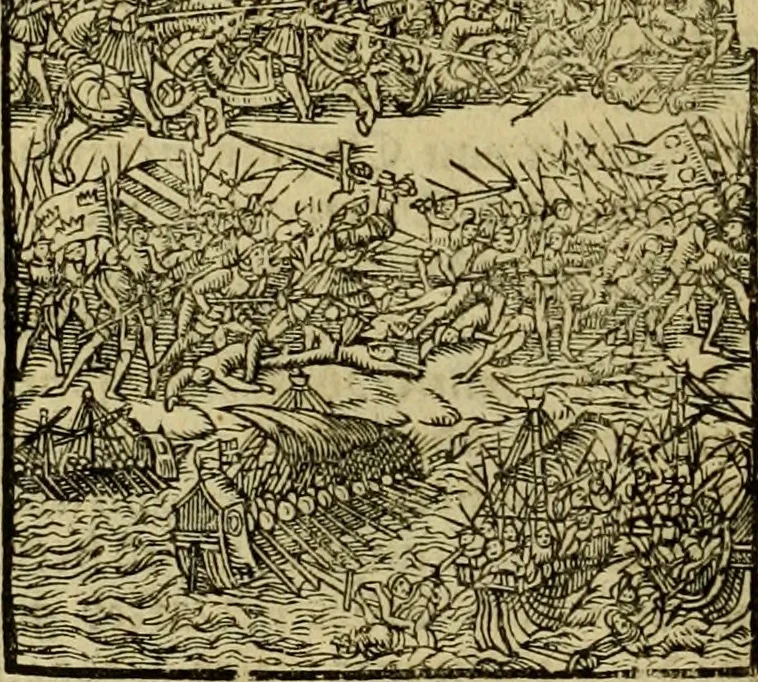 An illustration from Erste Theil der Hoffhaltung des Türckhischen Keysers vnd Othomañischen Reichs Beschreibung : darinn nicht allein der Türcken Empter ... sonder auch aller Türckischen Keysern Namen, Thaten, Krieg vnd Handel, so sie wider die Christen vnd Heyden haben verbracht, biss auff diss M.D.LXXVIII. Jar erstreckt vnd aussgeführet, auff das fleissigst verzeichnet vnd beschrieben : dessgleichen von der Türcken Aberglauben, Religion, Gottesdienst vnd Ceremonien ... : der ander Theil, wahrhaffte Beschreibung aller namhafften Geschichten, Thaten, Handlungen, Krieg ... so sich zwischen den Turcken vnd Christen vom Jar M.D.XX. biss auff das M.D.LXXVIII. Jar ... haben verloffen vnd zugetragen, 1578, leaf 201