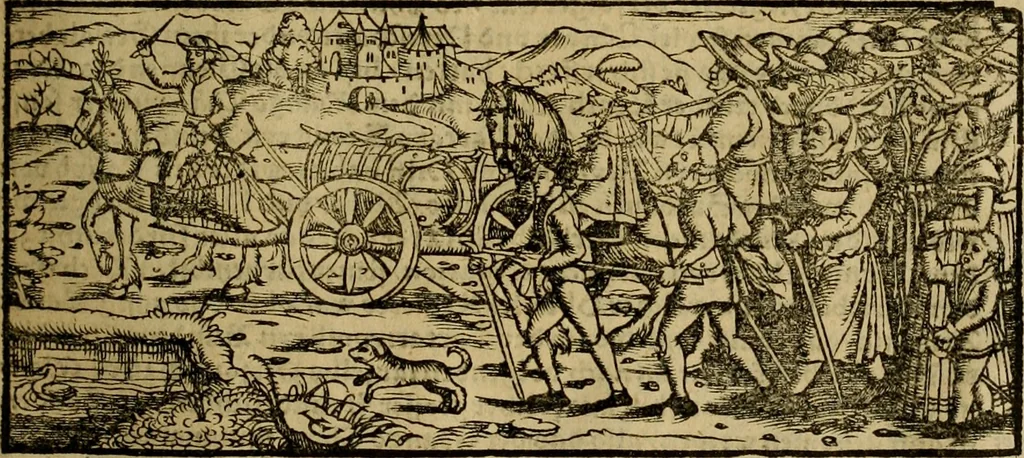 An illustration from Erste Theil der Hoffhaltung des Türckhischen Keysers vnd Othomañischen Reichs Beschreibung : darinn nicht allein der Türcken Empter ... sonder auch aller Türckischen Keysern Namen, Thaten, Krieg vnd Handel, so sie wider die Christen vnd Heyden haben verbracht, biss auff diss M.D.LXXVIII. Jar erstreckt vnd aussgeführet, auff das fleissigst verzeichnet vnd beschrieben : dessgleichen von der Türcken Aberglauben, Religion, Gottesdienst vnd Ceremonien ... : der ander Theil, wahrhaffte Beschreibung aller namhafften Geschichten, Thaten, Handlungen, Krieg ... so sich zwischen den Turcken vnd Christen vom Jar M.D.XX. biss auff das M.D.LXXVIII. Jar ... haben verloffen vnd zugetragen, 1578, leaf 202