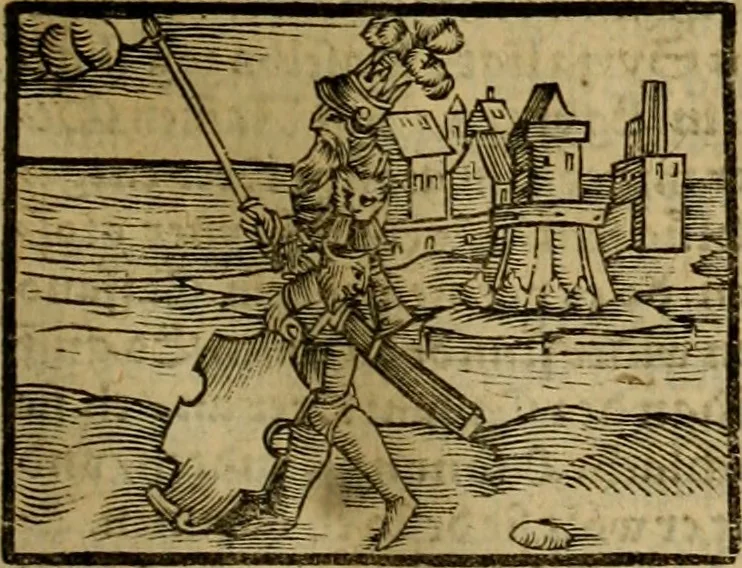 An illustration from Erste Theil der Hoffhaltung des Türckhischen Keysers vnd Othomañischen Reichs Beschreibung : darinn nicht allein der Türcken Empter ... sonder auch aller Türckischen Keysern Namen, Thaten, Krieg vnd Handel, so sie wider die Christen vnd Heyden haben verbracht, biss auff diss M.D.LXXVIII. Jar erstreckt vnd aussgeführet, auff das fleissigst verzeichnet vnd beschrieben : dessgleichen von der Türcken Aberglauben, Religion, Gottesdienst vnd Ceremonien ... : der ander Theil, wahrhaffte Beschreibung aller namhafften Geschichten, Thaten, Handlungen, Krieg ... so sich zwischen den Turcken vnd Christen vom Jar M.D.XX. biss auff das M.D.LXXVIII. Jar ... haben verloffen vnd zugetragen, 1578, leaf 214