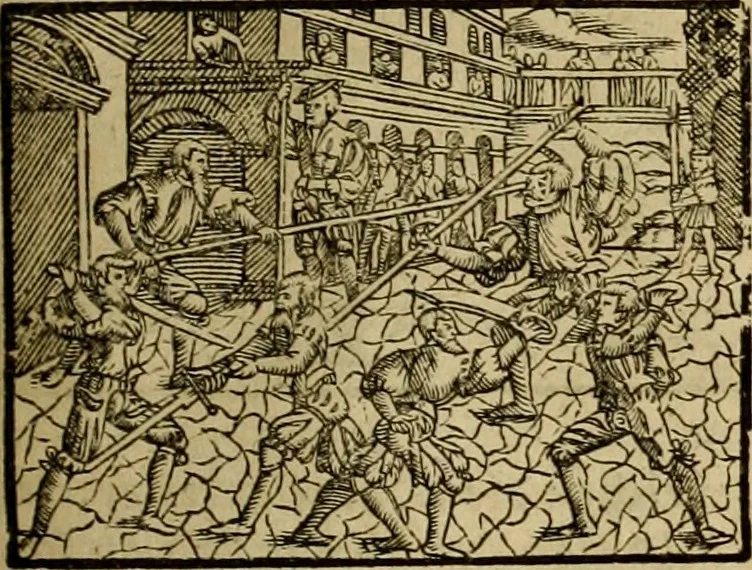 An illustration from Erste Theil der Hoffhaltung des Türckhischen Keysers vnd Othomañischen Reichs Beschreibung : darinn nicht allein der Türcken Empter ... sonder auch aller Türckischen Keysern Namen, Thaten, Krieg vnd Handel, so sie wider die Christen vnd Heyden haben verbracht, biss auff diss M.D.LXXVIII. Jar erstreckt vnd aussgeführet, auff das fleissigst verzeichnet vnd beschrieben : dessgleichen von der Türcken Aberglauben, Religion, Gottesdienst vnd Ceremonien ... : der ander Theil, wahrhaffte Beschreibung aller namhafften Geschichten, Thaten, Handlungen, Krieg ... so sich zwischen den Turcken vnd Christen vom Jar M.D.XX. biss auff das M.D.LXXVIII. Jar ... haben verloffen vnd zugetragen, 1578, leaf 222