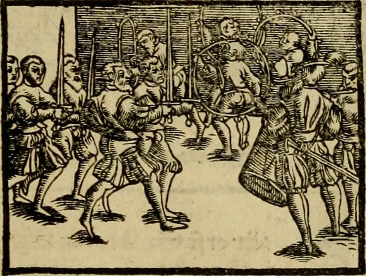 An illustration from Erste Theil der Hoffhaltung des Türckhischen Keysers vnd Othomañischen Reichs Beschreibung : darinn nicht allein der Türcken Empter ... sonder auch aller Türckischen Keysern Namen, Thaten, Krieg vnd Handel, so sie wider die Christen vnd Heyden haben verbracht, biss auff diss M.D.LXXVIII. Jar erstreckt vnd aussgeführet, auff das fleissigst verzeichnet vnd beschrieben : dessgleichen von der Türcken Aberglauben, Religion, Gottesdienst vnd Ceremonien ... : der ander Theil, wahrhaffte Beschreibung aller namhafften Geschichten, Thaten, Handlungen, Krieg ... so sich zwischen den Turcken vnd Christen vom Jar M.D.XX. biss auff das M.D.LXXVIII. Jar ... haben verloffen vnd zugetragen, 1578, leaf 222