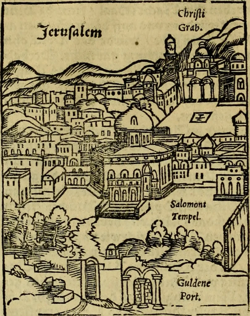 An illustration from Erste Theil der Hoffhaltung des Türckhischen Keysers vnd Othomañischen Reichs Beschreibung : darinn nicht allein der Türcken Empter ... sonder auch aller Türckischen Keysern Namen, Thaten, Krieg vnd Handel, so sie wider die Christen vnd Heyden haben verbracht, biss auff diss M.D.LXXVIII. Jar erstreckt vnd aussgeführet, auff das fleissigst verzeichnet vnd beschrieben : dessgleichen von der Türcken Aberglauben, Religion, Gottesdienst vnd Ceremonien ... : der ander Theil, wahrhaffte Beschreibung aller namhafften Geschichten, Thaten, Handlungen, Krieg ... so sich zwischen den Turcken vnd Christen vom Jar M.D.XX. biss auff das M.D.LXXVIII. Jar ... haben verloffen vnd zugetragen, 1578, leaf 227
