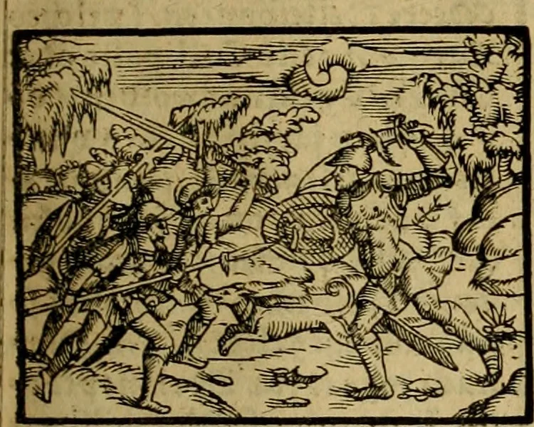An illustration from Erste Theil der Hoffhaltung des Türckhischen Keysers vnd Othomañischen Reichs Beschreibung : darinn nicht allein der Türcken Empter ... sonder auch aller Türckischen Keysern Namen, Thaten, Krieg vnd Handel, so sie wider die Christen vnd Heyden haben verbracht, biss auff diss M.D.LXXVIII. Jar erstreckt vnd aussgeführet, auff das fleissigst verzeichnet vnd beschrieben : dessgleichen von der Türcken Aberglauben, Religion, Gottesdienst vnd Ceremonien ... : der ander Theil, wahrhaffte Beschreibung aller namhafften Geschichten, Thaten, Handlungen, Krieg ... so sich zwischen den Turcken vnd Christen vom Jar M.D.XX. biss auff das M.D.LXXVIII. Jar ... haben verloffen vnd zugetragen, 1578, leaf 234