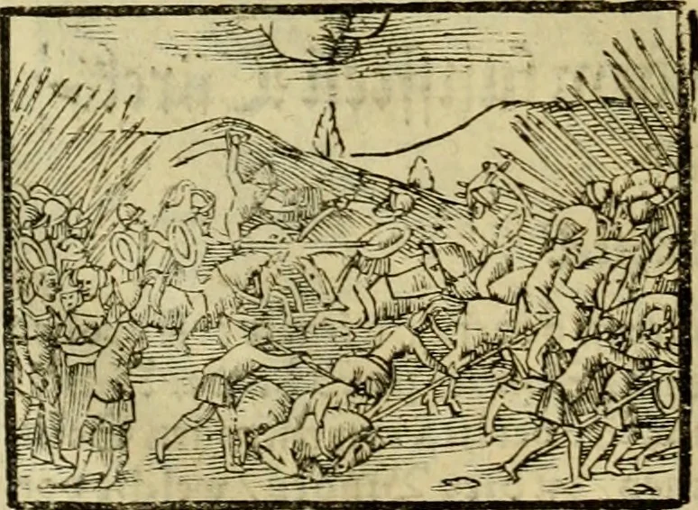 An illustration from Erste Theil der Hoffhaltung des Türckhischen Keysers vnd Othomañischen Reichs Beschreibung : darinn nicht allein der Türcken Empter ... sonder auch aller Türckischen Keysern Namen, Thaten, Krieg vnd Handel, so sie wider die Christen vnd Heyden haben verbracht, biss auff diss M.D.LXXVIII. Jar erstreckt vnd aussgeführet, auff das fleissigst verzeichnet vnd beschrieben : dessgleichen von der Türcken Aberglauben, Religion, Gottesdienst vnd Ceremonien ... : der ander Theil, wahrhaffte Beschreibung aller namhafften Geschichten, Thaten, Handlungen, Krieg ... so sich zwischen den Turcken vnd Christen vom Jar M.D.XX. biss auff das M.D.LXXVIII. Jar ... haben verloffen vnd zugetragen, 1578, leaf 241