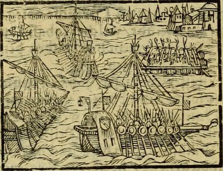 An illustration from Erste Theil der Hoffhaltung des Türckhischen Keysers vnd Othomañischen Reichs Beschreibung : darinn nicht allein der Türcken Empter ... sonder auch aller Türckischen Keysern Namen, Thaten, Krieg vnd Handel, so sie wider die Christen vnd Heyden haben verbracht, biss auff diss M.D.LXXVIII. Jar erstreckt vnd aussgeführet, auff das fleissigst verzeichnet vnd beschrieben : dessgleichen von der Türcken Aberglauben, Religion, Gottesdienst vnd Ceremonien ... : der ander Theil, wahrhaffte Beschreibung aller namhafften Geschichten, Thaten, Handlungen, Krieg ... so sich zwischen den Turcken vnd Christen vom Jar M.D.XX. biss auff das M.D.LXXVIII. Jar ... haben verloffen vnd zugetragen, 1578, leaf 245