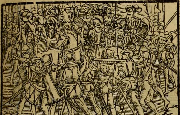 An illustration from Erste Theil der Hoffhaltung des Türckhischen Keysers vnd Othomañischen Reichs Beschreibung : darinn nicht allein der Türcken Empter ... sonder auch aller Türckischen Keysern Namen, Thaten, Krieg vnd Handel, so sie wider die Christen vnd Heyden haben verbracht, biss auff diss M.D.LXXVIII. Jar erstreckt vnd aussgeführet, auff das fleissigst verzeichnet vnd beschrieben : dessgleichen von der Türcken Aberglauben, Religion, Gottesdienst vnd Ceremonien ... : der ander Theil, wahrhaffte Beschreibung aller namhafften Geschichten, Thaten, Handlungen, Krieg ... so sich zwischen den Turcken vnd Christen vom Jar M.D.XX. biss auff das M.D.LXXVIII. Jar ... haben verloffen vnd zugetragen, 1578, leaf 246