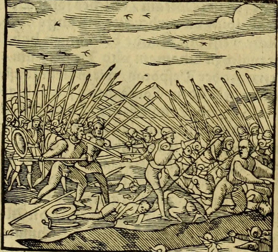 An illustration from Erste Theil der Hoffhaltung des Türckhischen Keysers vnd Othomañischen Reichs Beschreibung : darinn nicht allein der Türcken Empter ... sonder auch aller Türckischen Keysern Namen, Thaten, Krieg vnd Handel, so sie wider die Christen vnd Heyden haben verbracht, biss auff diss M.D.LXXVIII. Jar erstreckt vnd aussgeführet, auff das fleissigst verzeichnet vnd beschrieben : dessgleichen von der Türcken Aberglauben, Religion, Gottesdienst vnd Ceremonien ... : der ander Theil, wahrhaffte Beschreibung aller namhafften Geschichten, Thaten, Handlungen, Krieg ... so sich zwischen den Turcken vnd Christen vom Jar M.D.XX. biss auff das M.D.LXXVIII. Jar ... haben verloffen vnd zugetragen, 1578, leaf 247
