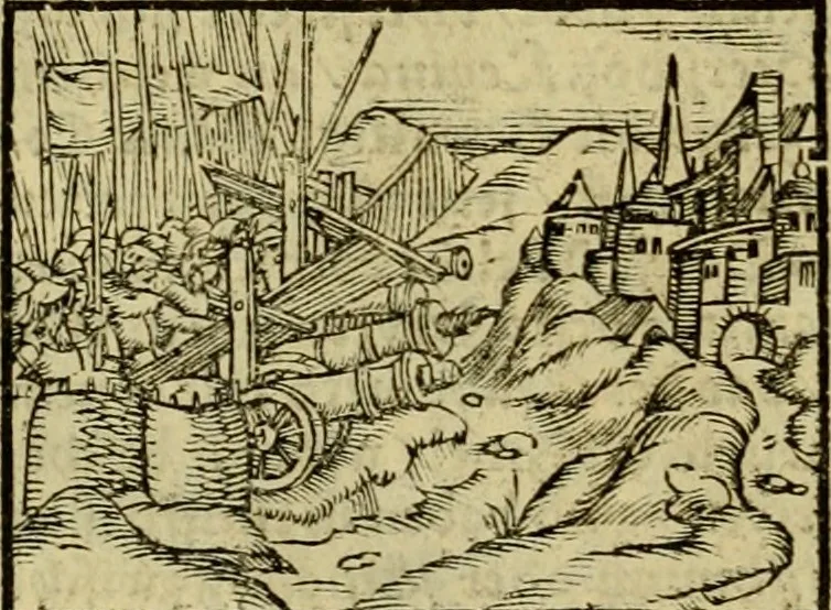 An illustration from Erste Theil der Hoffhaltung des Türckhischen Keysers vnd Othomañischen Reichs Beschreibung : darinn nicht allein der Türcken Empter ... sonder auch aller Türckischen Keysern Namen, Thaten, Krieg vnd Handel, so sie wider die Christen vnd Heyden haben verbracht, biss auff diss M.D.LXXVIII. Jar erstreckt vnd aussgeführet, auff das fleissigst verzeichnet vnd beschrieben : dessgleichen von der Türcken Aberglauben, Religion, Gottesdienst vnd Ceremonien ... : der ander Theil, wahrhaffte Beschreibung aller namhafften Geschichten, Thaten, Handlungen, Krieg ... so sich zwischen den Turcken vnd Christen vom Jar M.D.XX. biss auff das M.D.LXXVIII. Jar ... haben verloffen vnd zugetragen, 1578, leaf 251