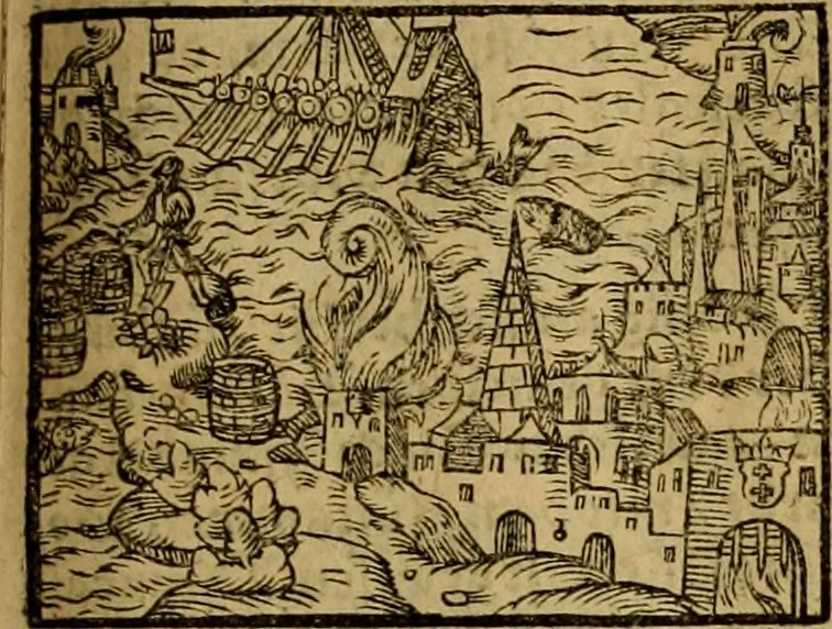 An illustration from Erste Theil der Hoffhaltung des Türckhischen Keysers vnd Othomañischen Reichs Beschreibung : darinn nicht allein der Türcken Empter ... sonder auch aller Türckischen Keysern Namen, Thaten, Krieg vnd Handel, so sie wider die Christen vnd Heyden haben verbracht, biss auff diss M.D.LXXVIII. Jar erstreckt vnd aussgeführet, auff das fleissigst verzeichnet vnd beschrieben : dessgleichen von der Türcken Aberglauben, Religion, Gottesdienst vnd Ceremonien ... : der ander Theil, wahrhaffte Beschreibung aller namhafften Geschichten, Thaten, Handlungen, Krieg ... so sich zwischen den Turcken vnd Christen vom Jar M.D.XX. biss auff das M.D.LXXVIII. Jar ... haben verloffen vnd zugetragen, 1578, leaf 260