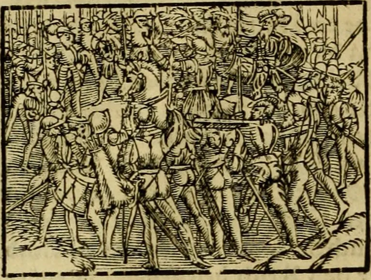 An illustration from Erste Theil der Hoffhaltung des Türckhischen Keysers vnd Othomañischen Reichs Beschreibung : darinn nicht allein der Türcken Empter ... sonder auch aller Türckischen Keysern Namen, Thaten, Krieg vnd Handel, so sie wider die Christen vnd Heyden haben verbracht, biss auff diss M.D.LXXVIII. Jar erstreckt vnd aussgeführet, auff das fleissigst verzeichnet vnd beschrieben : dessgleichen von der Türcken Aberglauben, Religion, Gottesdienst vnd Ceremonien ... : der ander Theil, wahrhaffte Beschreibung aller namhafften Geschichten, Thaten, Handlungen, Krieg ... so sich zwischen den Turcken vnd Christen vom Jar M.D.XX. biss auff das M.D.LXXVIII. Jar ... haben verloffen vnd zugetragen, 1578, leaf 263