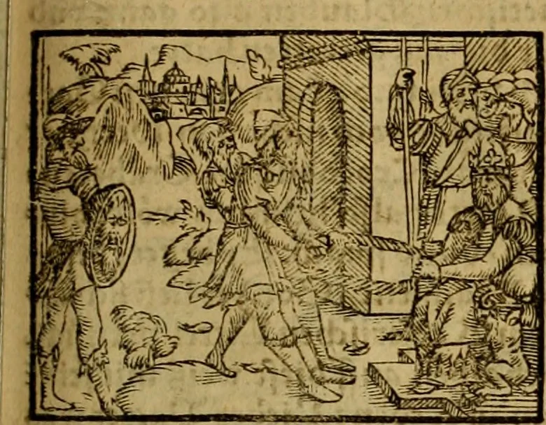 An illustration from Erste Theil der Hoffhaltung des Türckhischen Keysers vnd Othomañischen Reichs Beschreibung : darinn nicht allein der Türcken Empter ... sonder auch aller Türckischen Keysern Namen, Thaten, Krieg vnd Handel, so sie wider die Christen vnd Heyden haben verbracht, biss auff diss M.D.LXXVIII. Jar erstreckt vnd aussgeführet, auff das fleissigst verzeichnet vnd beschrieben : dessgleichen von der Türcken Aberglauben, Religion, Gottesdienst vnd Ceremonien ... : der ander Theil, wahrhaffte Beschreibung aller namhafften Geschichten, Thaten, Handlungen, Krieg ... so sich zwischen den Turcken vnd Christen vom Jar M.D.XX. biss auff das M.D.LXXVIII. Jar ... haben verloffen vnd zugetragen, 1578, leaf 266