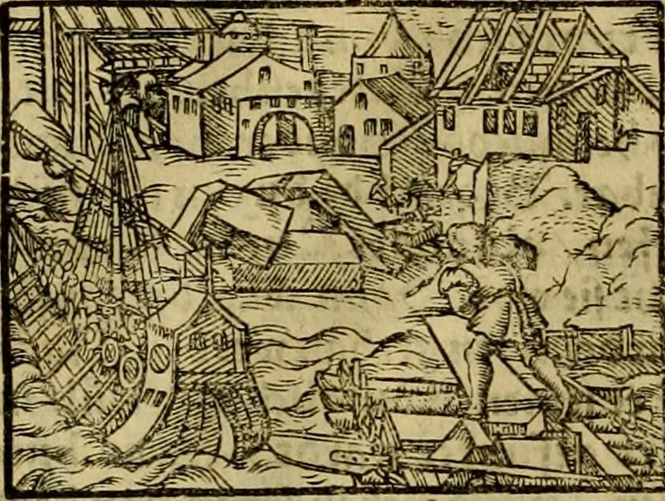 An illustration from Erste Theil der Hoffhaltung des Türckhischen Keysers vnd Othomañischen Reichs Beschreibung : darinn nicht allein der Türcken Empter ... sonder auch aller Türckischen Keysern Namen, Thaten, Krieg vnd Handel, so sie wider die Christen vnd Heyden haben verbracht, biss auff diss M.D.LXXVIII. Jar erstreckt vnd aussgeführet, auff das fleissigst verzeichnet vnd beschrieben : dessgleichen von der Türcken Aberglauben, Religion, Gottesdienst vnd Ceremonien ... : der ander Theil, wahrhaffte Beschreibung aller namhafften Geschichten, Thaten, Handlungen, Krieg ... so sich zwischen den Turcken vnd Christen vom Jar M.D.XX. biss auff das M.D.LXXVIII. Jar ... haben verloffen vnd zugetragen, 1578, leaf 267